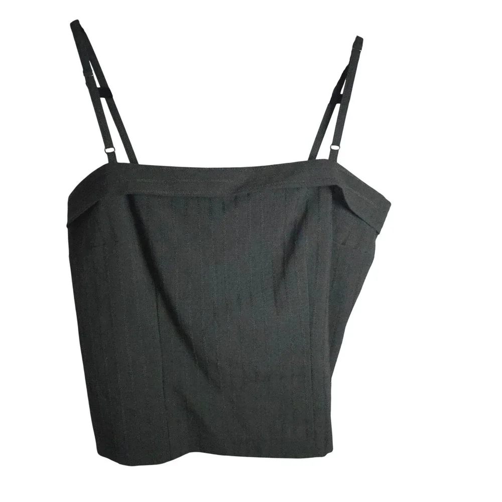 Banu Paris‎ Green Pinstripe Cropped Blazer Corset Set Womens Small
